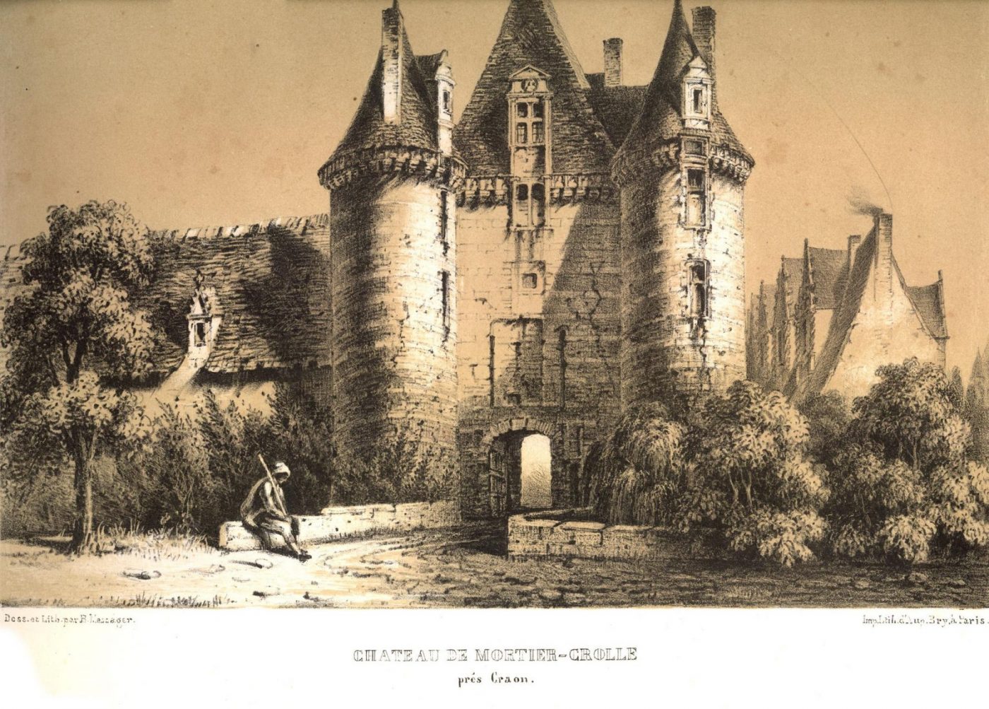 Gravure ancienne du chatelet du Chateau de Mortiercrolles